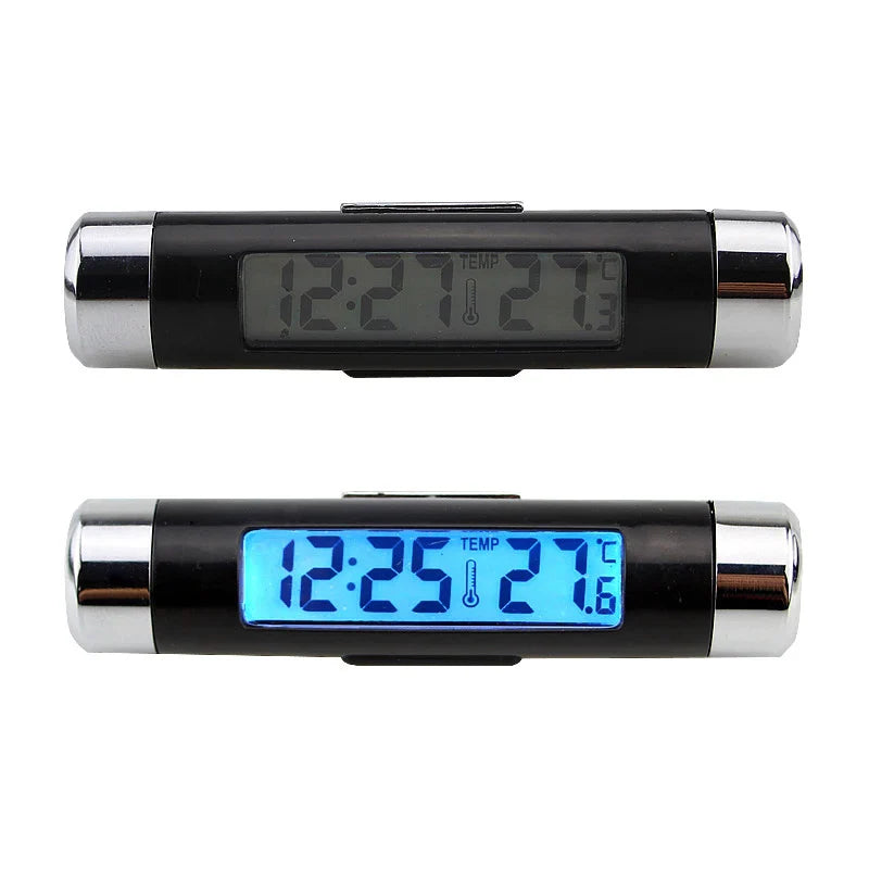 Portable 2 in 1 Car Digital LCD Clock Temperature Display Electronic Clock Thermometer Car Automotive Blue Backlight With Clip
