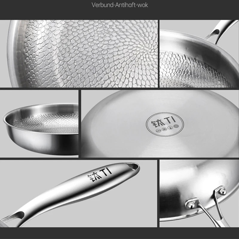 26/28/30cm German Pure Titanium Frying Pan Non-stick Frying Pan Uncoated Fish Scale Hammer Pattern Titanium Alloy Cookware