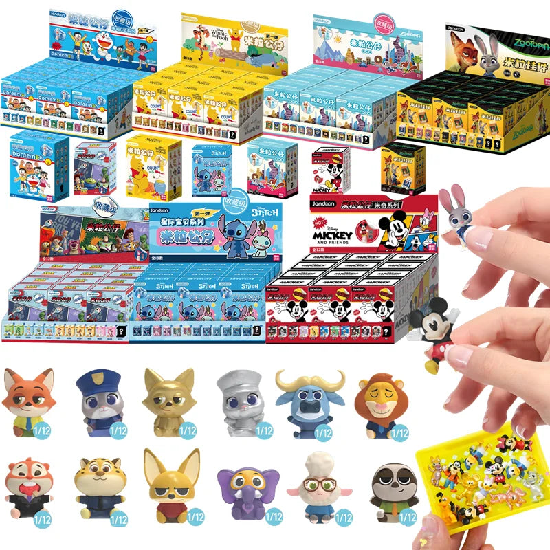 JANDOOM Disney Toy Story Stitch Mickey Mouse Winnie Zootopia Doraemon Action Figure Rice Grains Doll Model Blind Box Toys Gifts