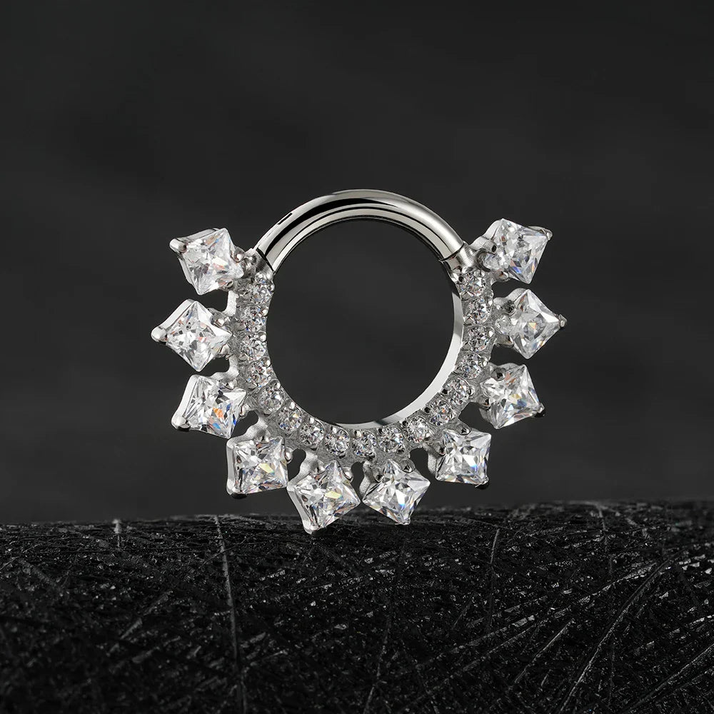 Right Grand ASTM F136 Titanium 16G CZ Hinged Clicker Segment Hoop Ring 8mm/10mm Daith Helix Earring Septum Nose Piercing Jewelry