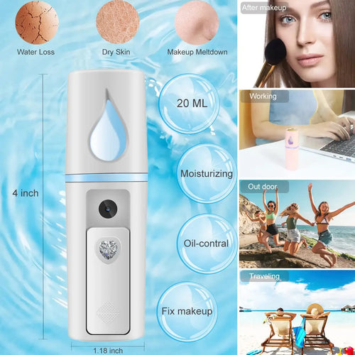 20Ml Portable Facial Sprayer Sprayer Face Steamer Air Humidifier Nebulizer Hydrating Anti-Aging Wrinkle Women Beauty Skin Care
