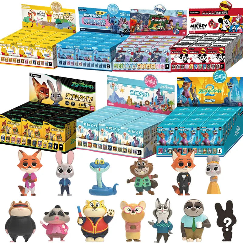 JANDOOM Disney Toy Story Stitch Mickey Mouse Winnie Zootopia Doraemon Action Figure Rice Grains Doll Model Blind Box Toys Gifts