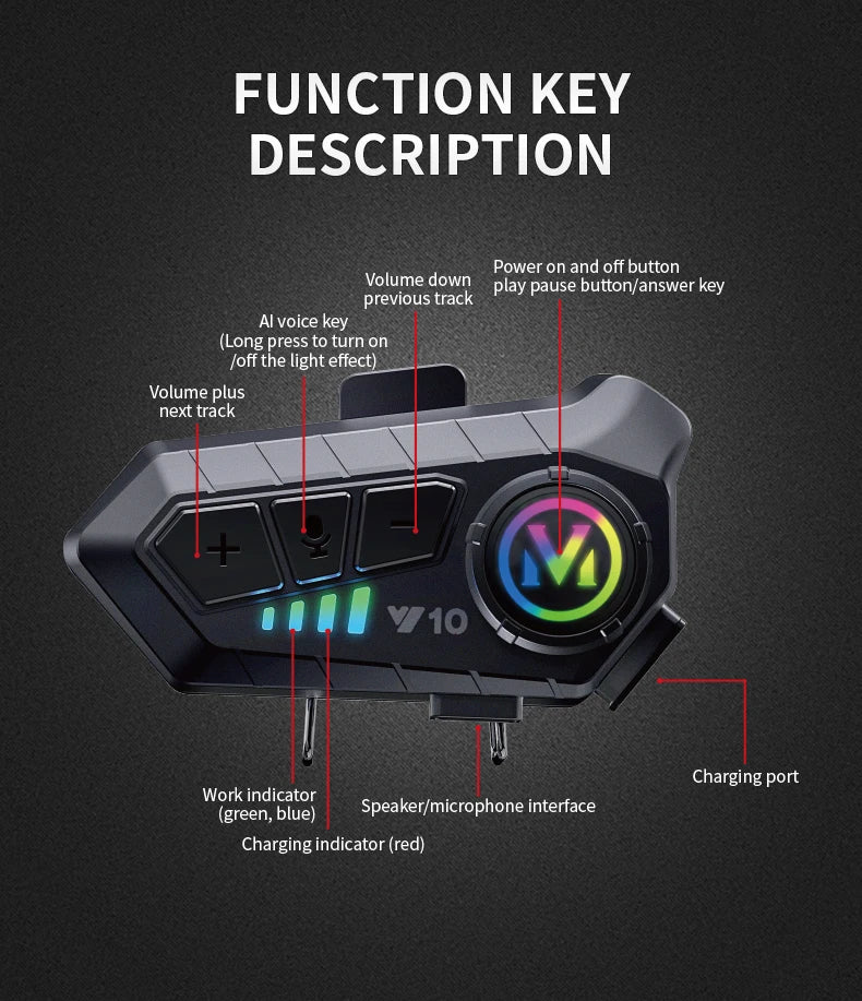 Motorcycle Bluetooth Headset Speaker Skiing Earphone Waterproof Bluetooth Helmet Headset with Noise Cancellation Ultra-Thin Wireless Bluetooth Headphones for All Helmets