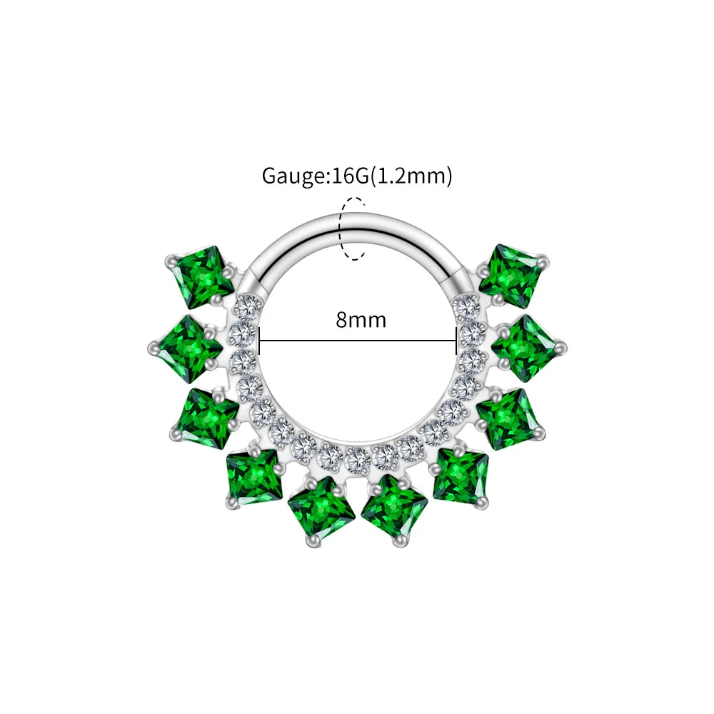 Right Grand ASTM F136 Titanium 16G CZ Hinged Clicker Segment Hoop Ring 8mm/10mm Daith Helix Earring Septum Nose Piercing Jewelry