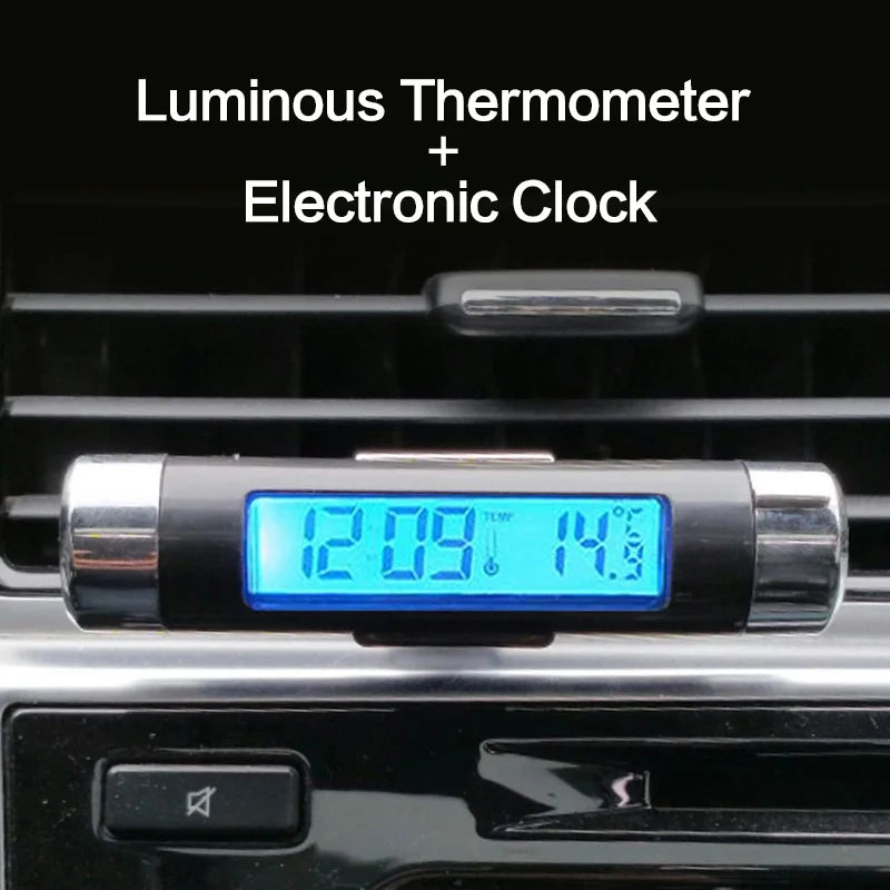 Portable 2 in 1 Car Digital LCD Clock Temperature Display Electronic Clock Thermometer Car Automotive Blue Backlight With Clip