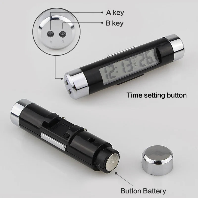 Portable 2 in 1 Car Digital LCD Clock Temperature Display Electronic Clock Thermometer Car Automotive Blue Backlight With Clip