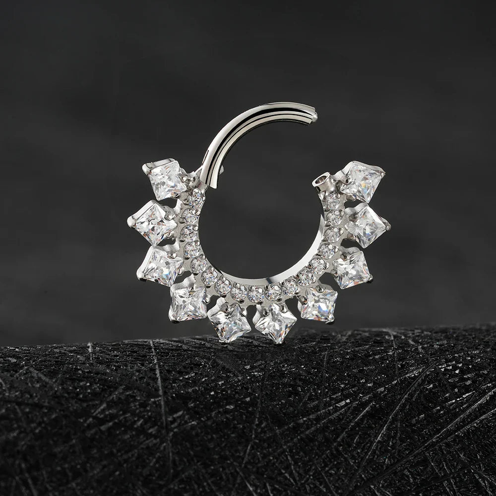 Right Grand ASTM F136 Titanium 16G CZ Hinged Clicker Segment Hoop Ring 8mm/10mm Daith Helix Earring Septum Nose Piercing Jewelry