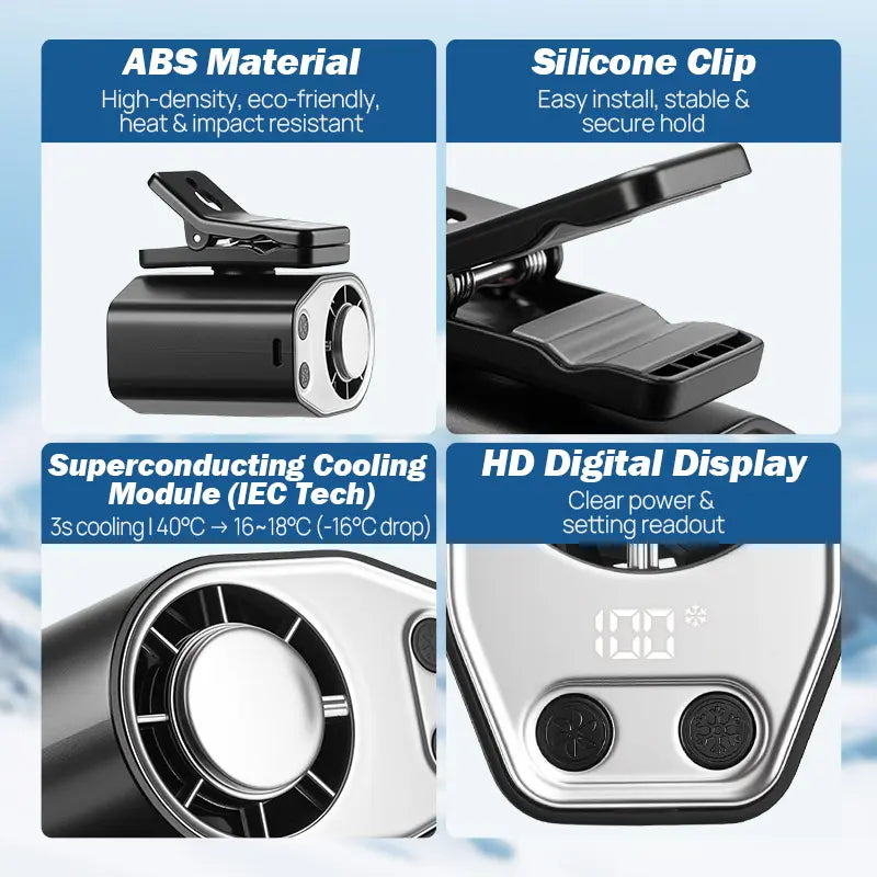 ❄️2026 Car Clip On Fan with LED Display - USB Rechargeable Personal Cooling Fan, 20Hr Battery