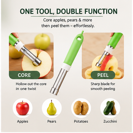 2-in-1 Apple Corer & Peeler Tool | Stainless Steel