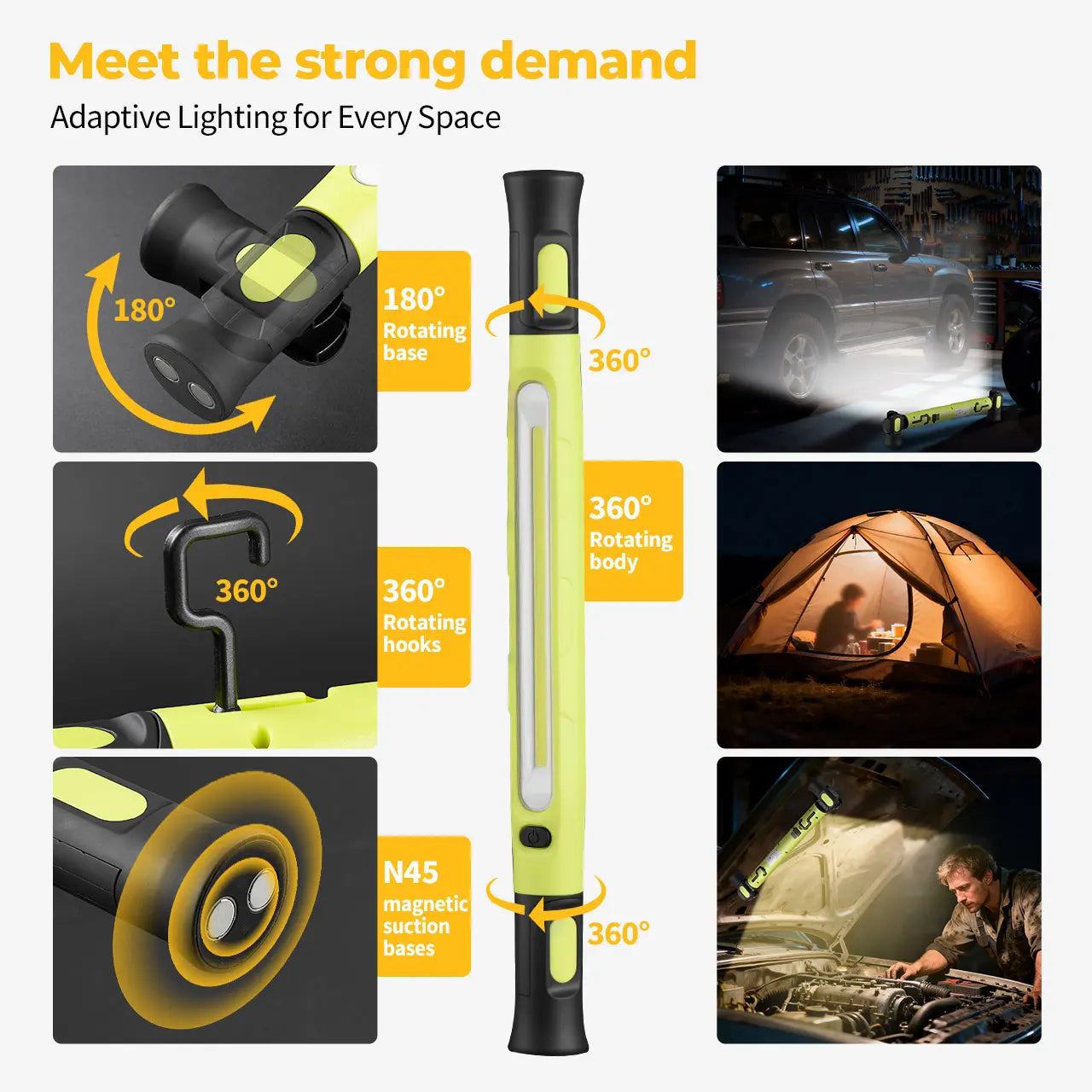 Under Hood Work Light Bar, 3000LM LED Magnetic Light Bar with Hooks, 5200mAh Cordless Rechargeable Hood Light Fathers Day Dad Gifts for Men/Mechanic/Car Repairing/Garage