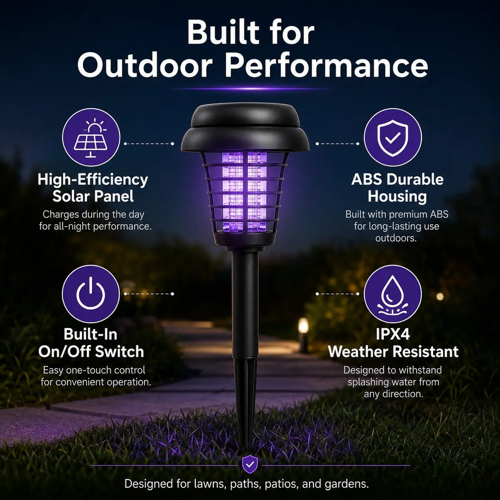 ☀️ 2-in-1 Solar Bug Zapper – UV Mosquito Killer + Soft Pathway Light, Auto Dusk-to-Dawn, IP65