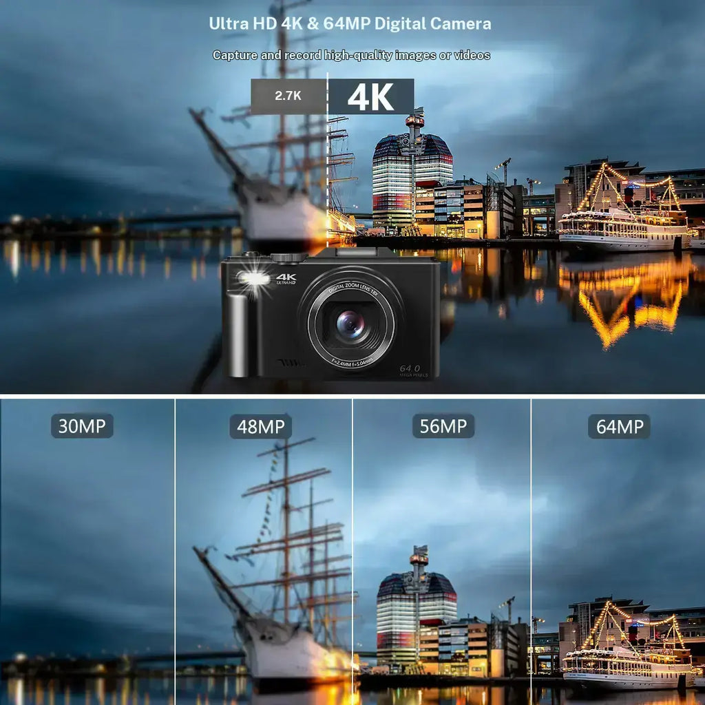 WIKICO WD08 4K Digital Camera, 64MP Vlogging Camera with 180° Flip Screen, 18X Digital Zoom, Compact Point and Shoot Camera, Portable Mini Camera for Teens, Beginners, Gift, 4 Colors Black/White/Green/Brown