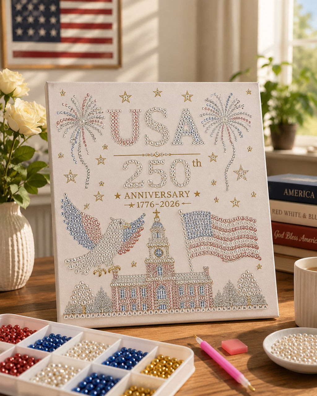 🎆🇺🇸 USA 250th Anniversary Pearl Art Kit – Patriotic DIY Craft