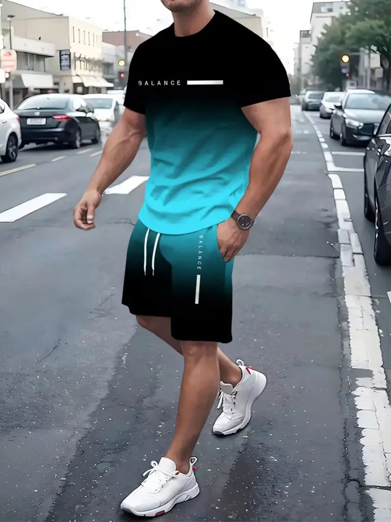 💯 Men’s Gradient Short Sleeve Tracksuit 2-Piece Set💥