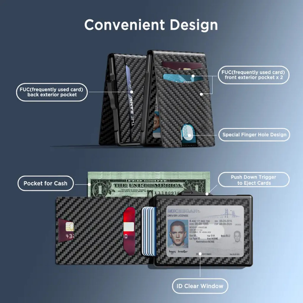 💰Pop-Up Wallet – Aluminum + Leather, RFID Blocking, Cash & Card Slots
