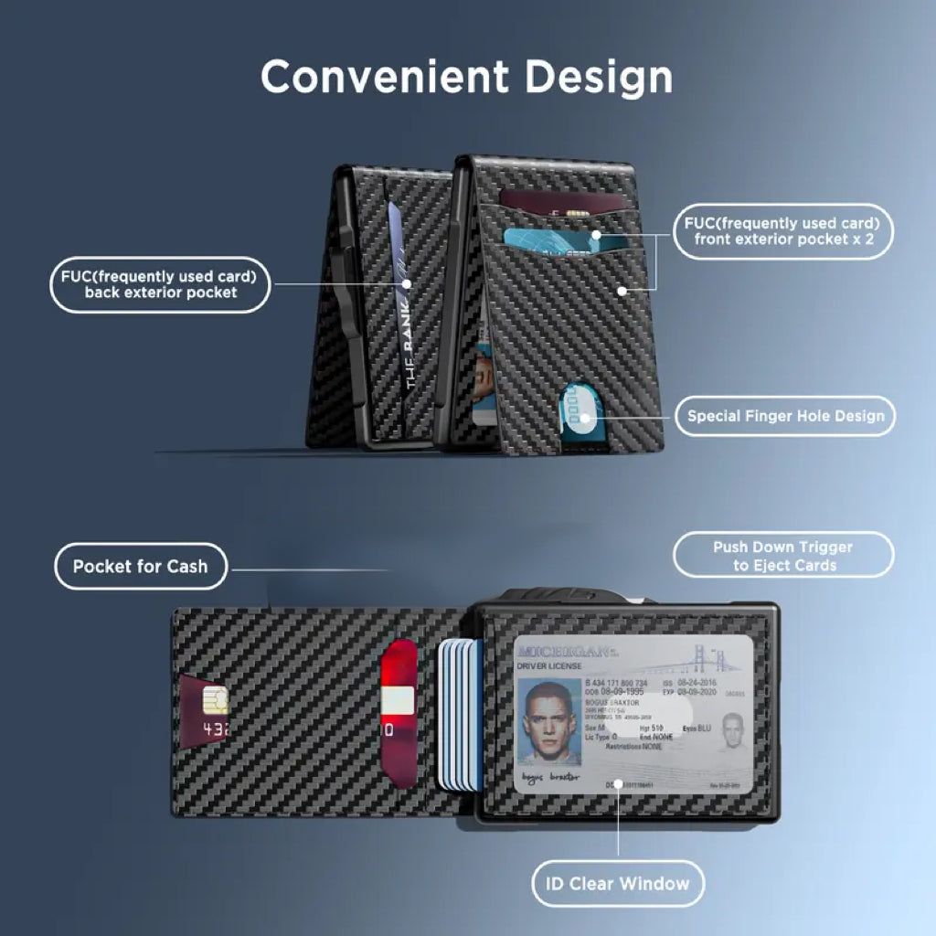 Wallet for Men- Pop Up Case, Cash Slot, and Credit Card Slot - Aluminum Wallet with RFID Blocking, Minimalist Leather Wallet Front Pocket with ID Window