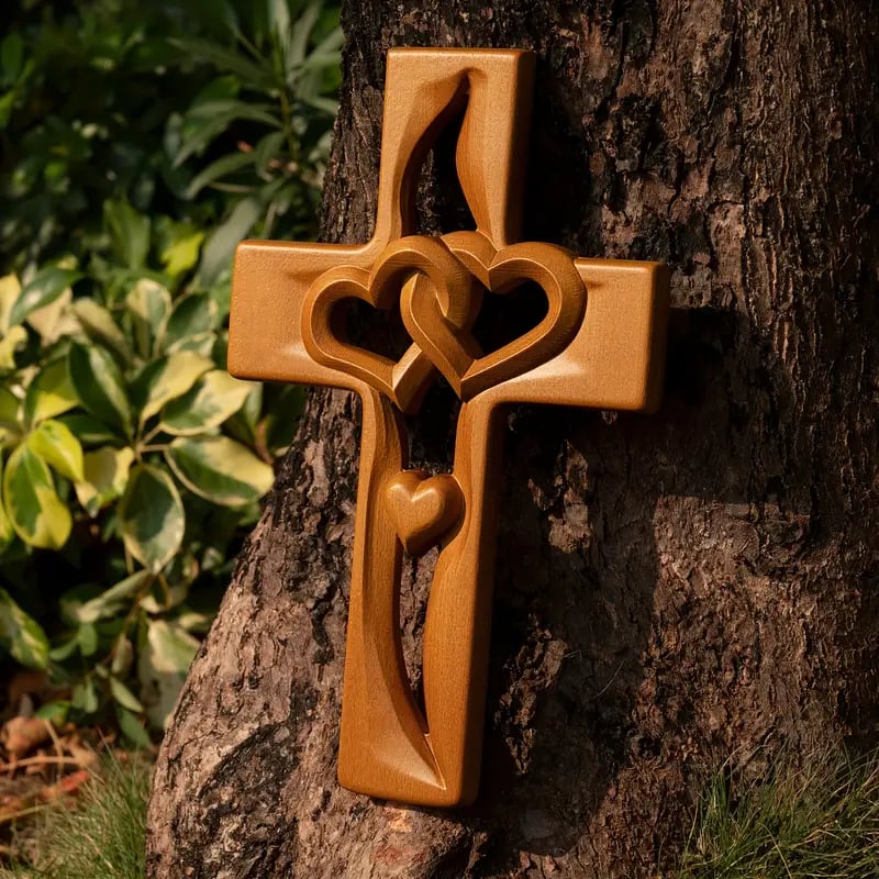 🔥 Last Day 49% OFF – Intertwined Hearts Hand-Carved Wooden Cross ❤️ Perfect Wedding & Anniversary Gift ✝️💞