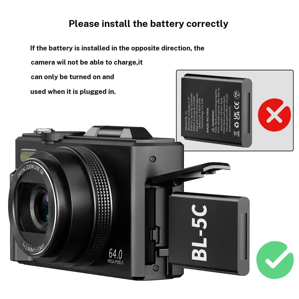 WIKICO WD08 4K Digital Camera, 64MP Vlogging Camera with 180° Flip Screen, 18X Digital Zoom, Compact Point and Shoot Camera, Portable Mini Camera for Teens, Beginners, Gift, 4 Colors Black/White/Green/Brown