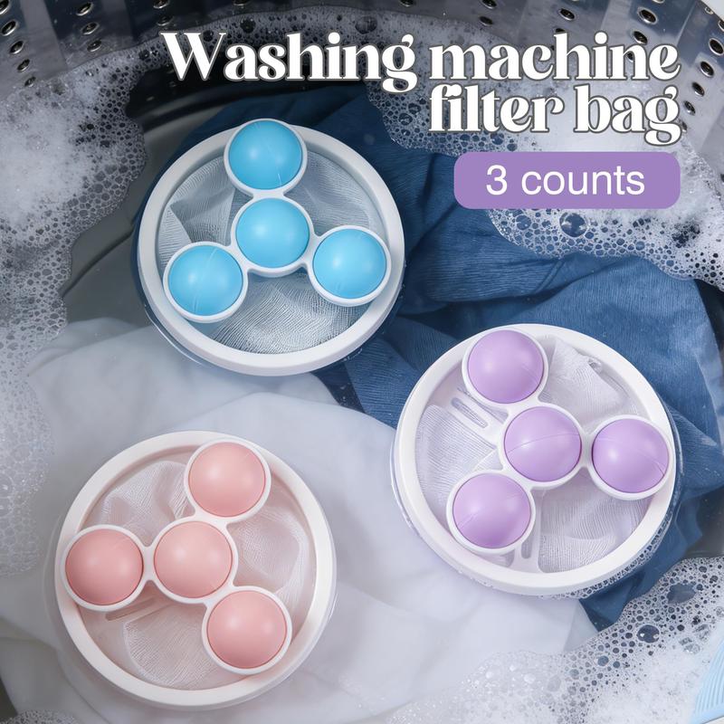 3 Pack Reusable Floating Washing Machine Hair Filter Bags - Pet Hair Lint Catcher