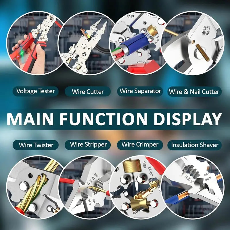 16-in-1 Wire Stripping Pliers, 2026 New Rechargeable Wire Strippers Tool with Voltage Tester&Alarms, Detectable 12-250V, Heavy-Duty Electrical Pliers&Wire Cutters
